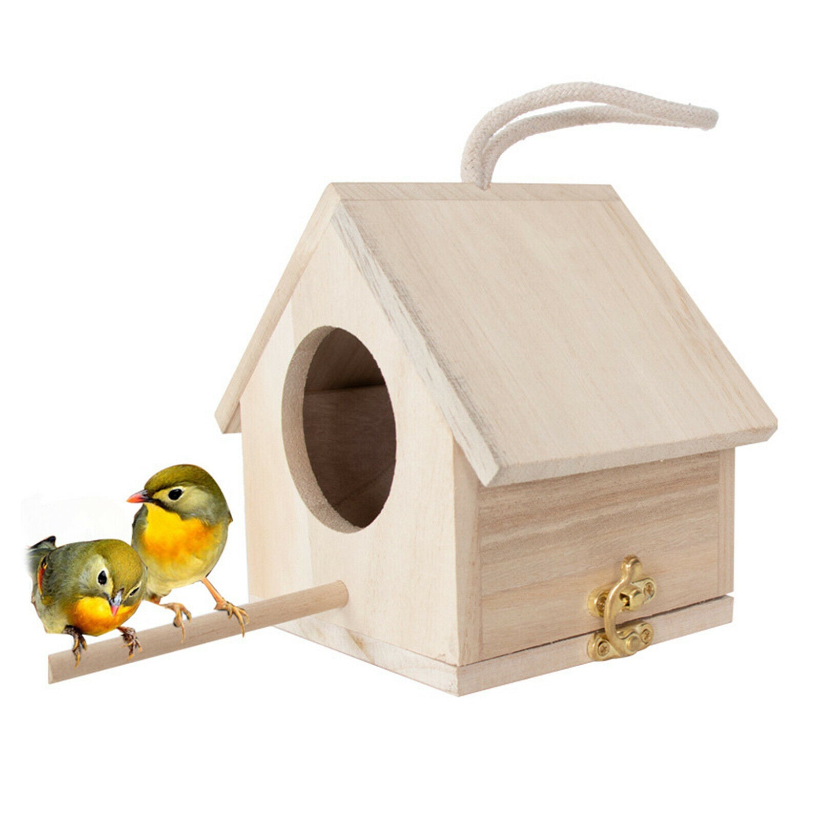 Unpainted Wooden Birdhouse with Perch Hanging Bird Cage Bird Hatching Nest