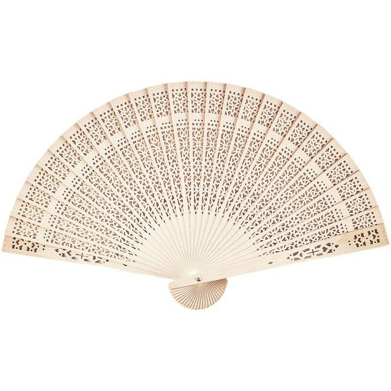 Chinese Sandalwood Scented Wooden Openwork Personal Hand Held Folding Fans fQ4K9