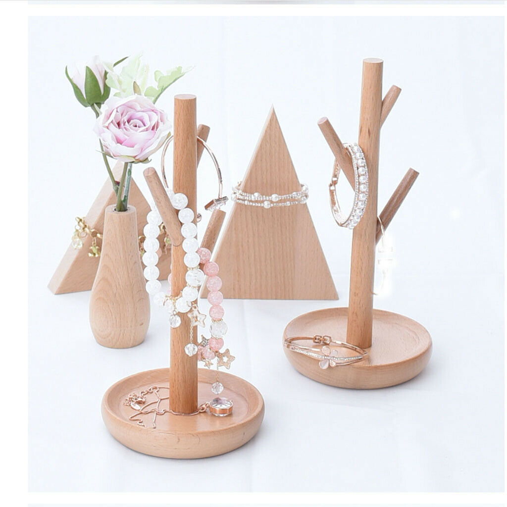 Natural Wooden Wood Tree Jewelry Stand Display Rack Earrings Necklace Ring