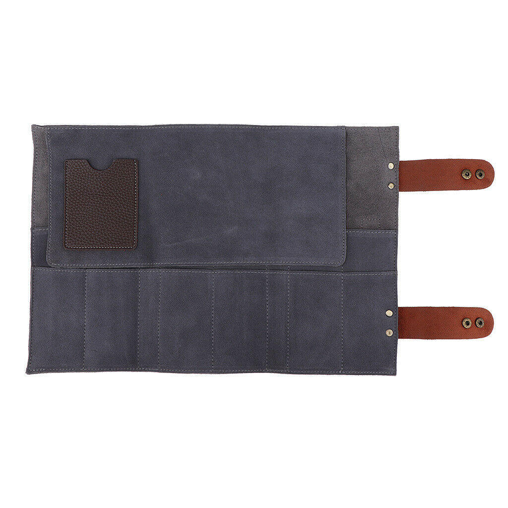 Durable Leather Hair Cutting Scissors Pouch Rolled Bag for Hairdresser Grey