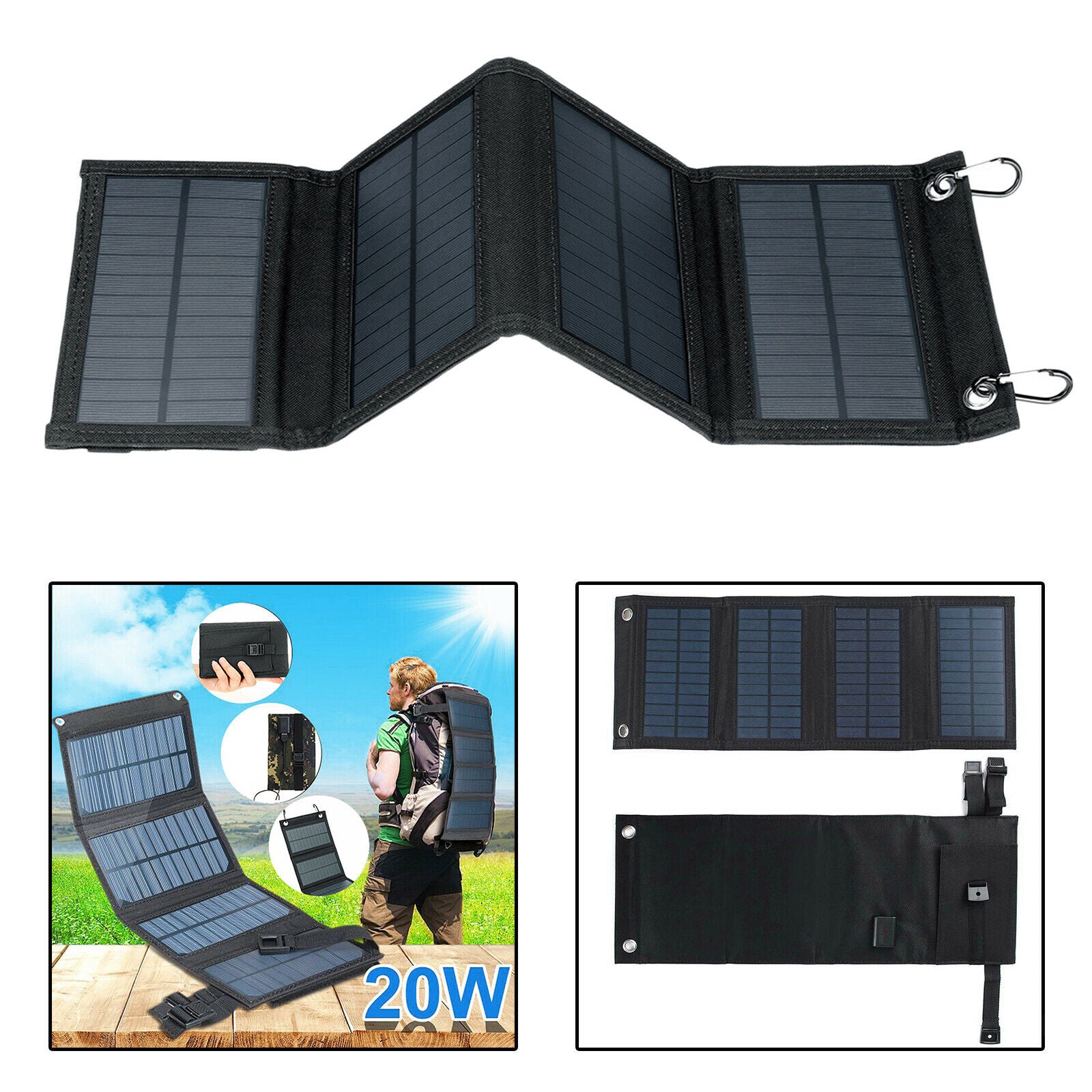 20W USB Solar Panel Folding Portable Charger Camping Car Phone Charger
