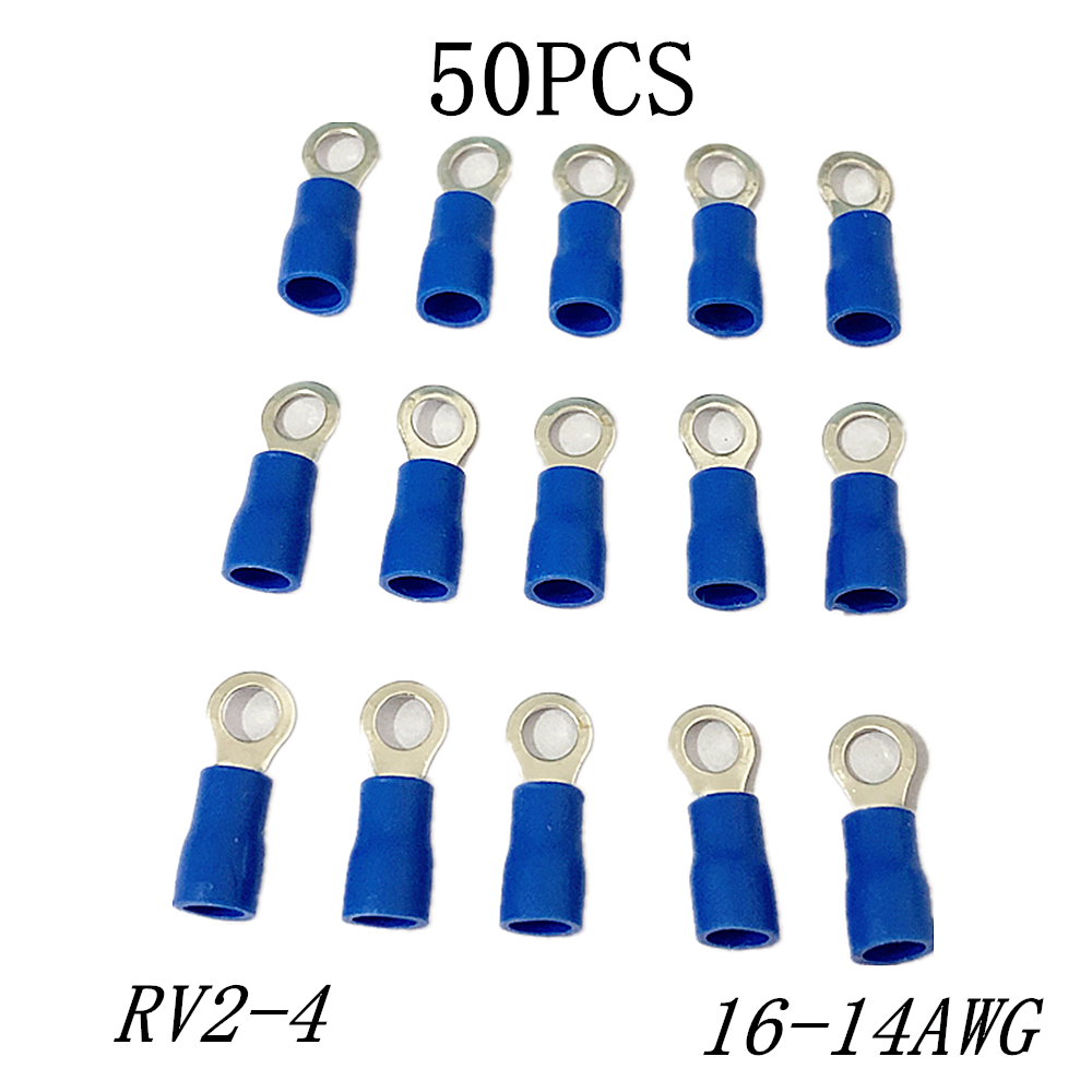 50PCS Blue RV2-4 Ring Cable Wire crimp Connector terminal block 16-14AWG