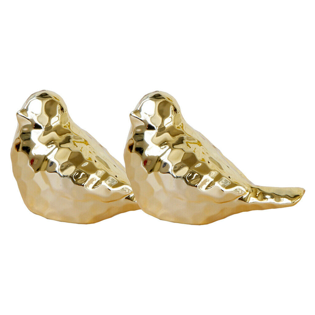 2 Pcs Bird Statue Ceramic Display Wedding Party Bedroom Home Decor Golden