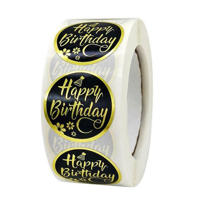 500pcs Bronzing Happy Birthday Stickers Round Seal Labels for Party Gift Decor