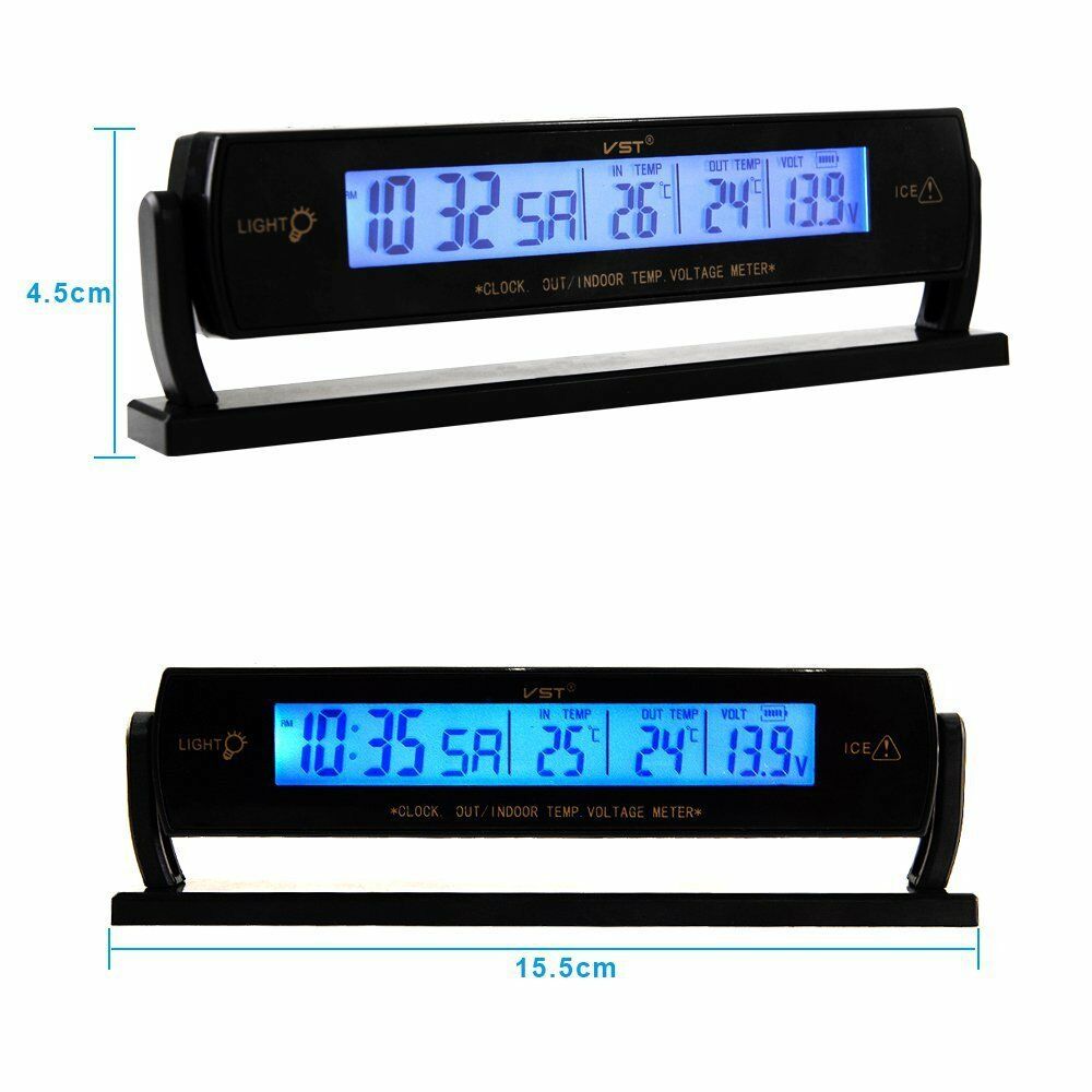 Car Auto Voltage Digital Monitor Battery Alarm Clock LCD Temperature Thermometer