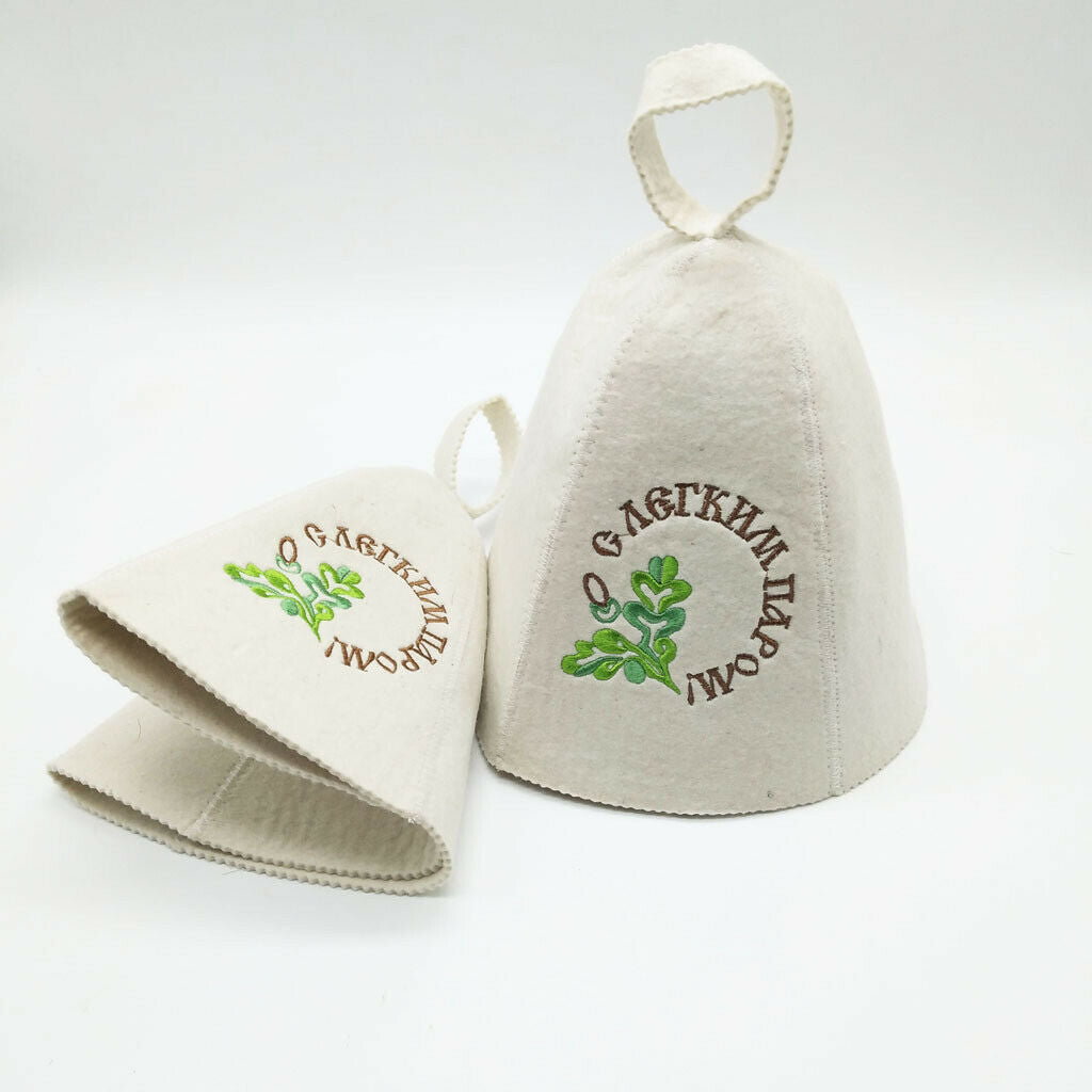3 pieces wool felt sauna hat Russian banya hat embroidered unisex leaves
