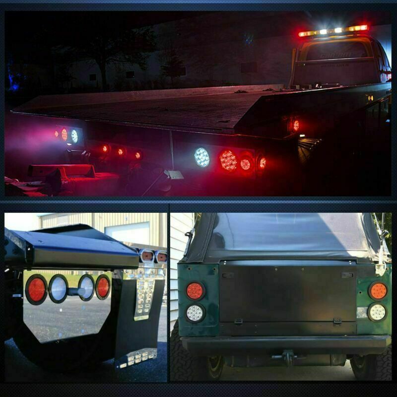 Set/4 4 Inch Round LED Tail Light Reverse Backup Lamp Red For Truck Trailer RV