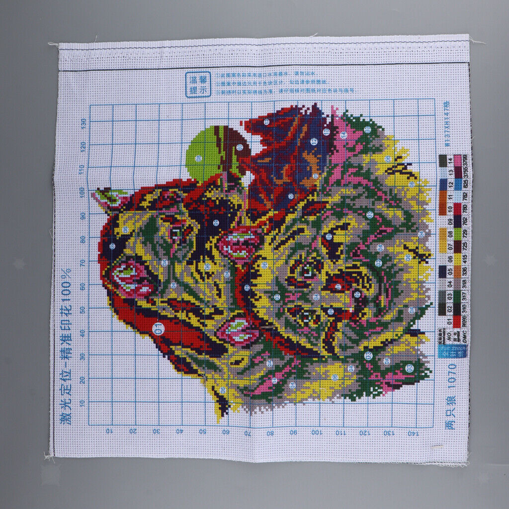 Handmade Ribbon Embroidery Wolf Animal Painting Kit Cross Stitch 39 x 42cm