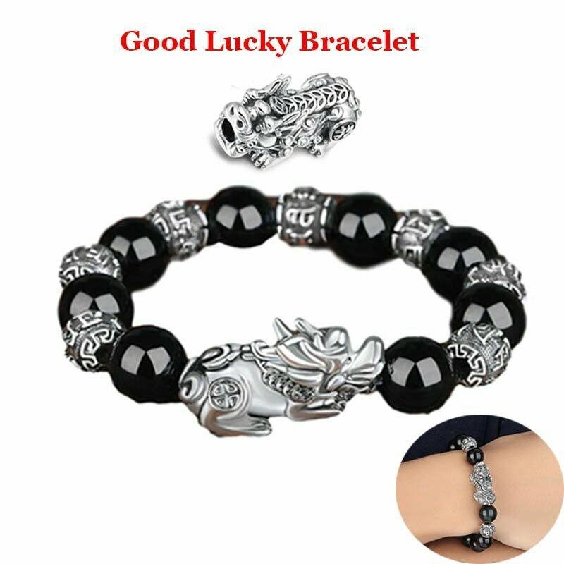 Feng Shui Black Obsidian Beads Bracelet Attract Wealth & Good Luck Bangle PiXiu