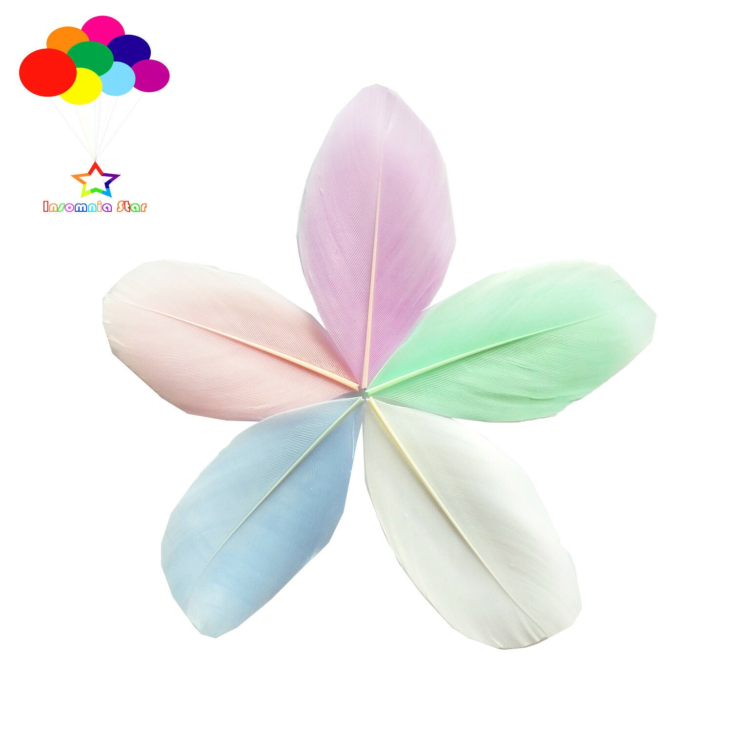 100 Pcs Macaron Light color mixture Goose feather Round head 2-3 Inch/5-7 Cm Diy
