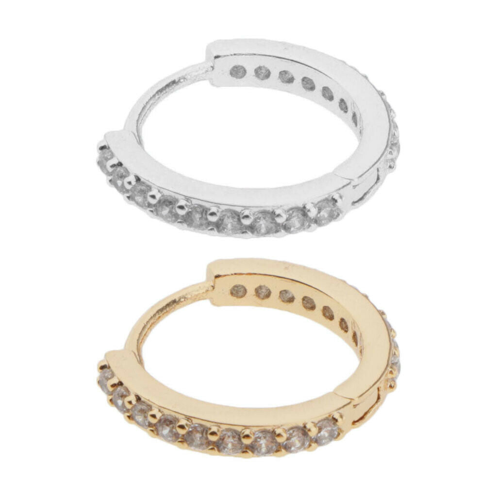 2x Fashion Women's Round Huggie Hoop Earrings CZ Lobes Cuff Ear Studs 10mm