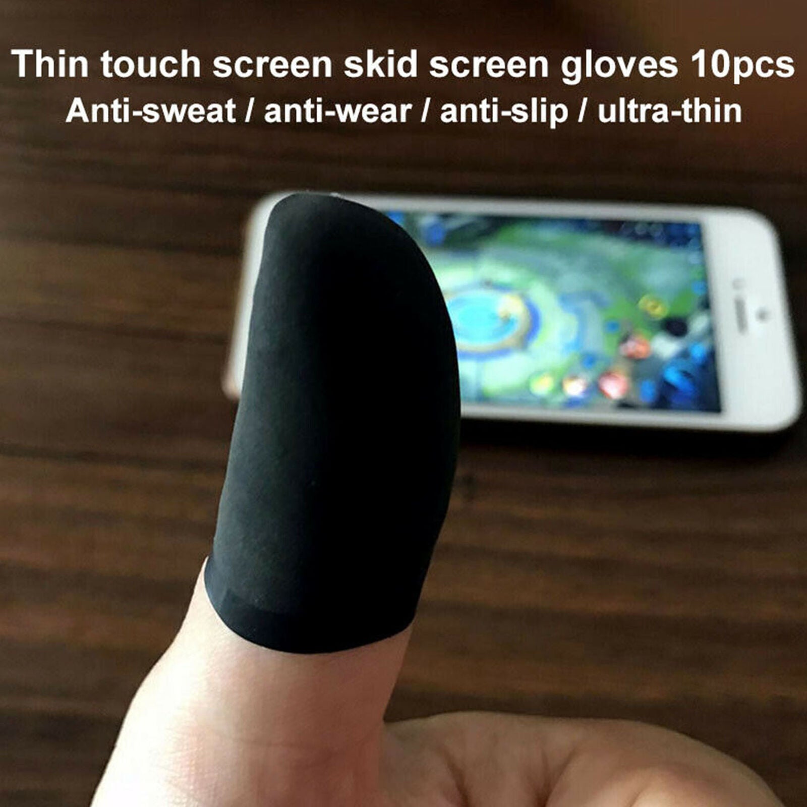 10Pcs Mobile Finger Sleeve Touch Screen Game Controller Sweatproof Gloves Black