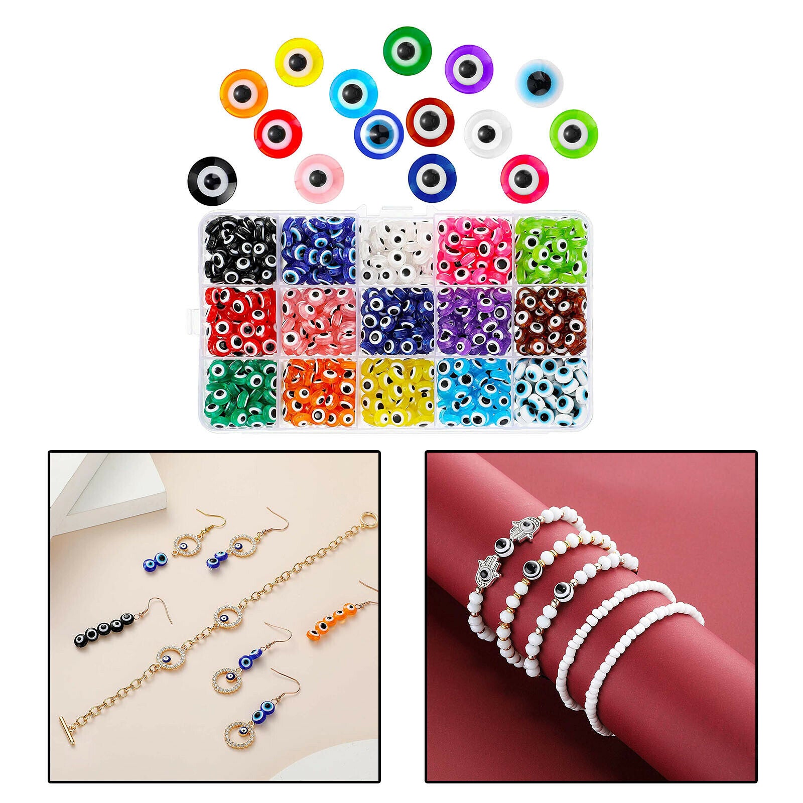 450x Evil Eye Beads Stripe Spacer Beads Handmade Bracelet Earring 15 Colors