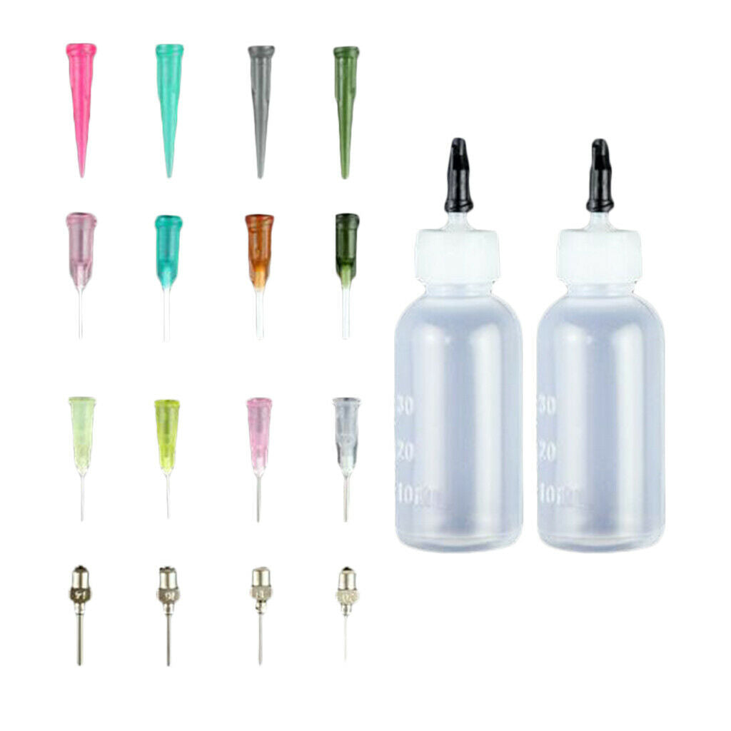 2pcs Ink Glue Squeeze Syringe Bottles 16x Paint Solvent Dispenser Needles Set