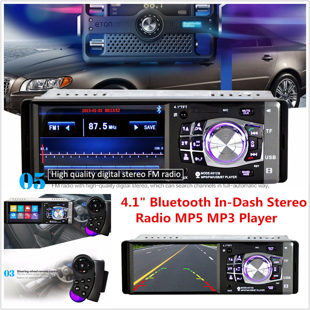 4.1" Bluetooth In-Dash Stereo Audio FM Radio LCD HD Car MP5 MP3 USB AUX Player