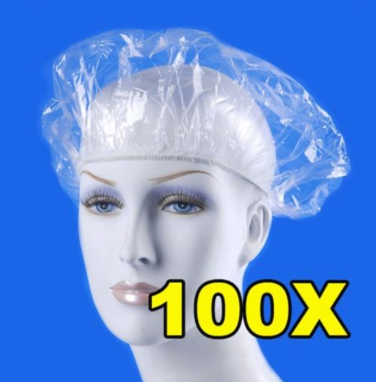 100pcs/pack Shower Bathing Cap Clear Disposable Hat Hotel One-Off Elastic