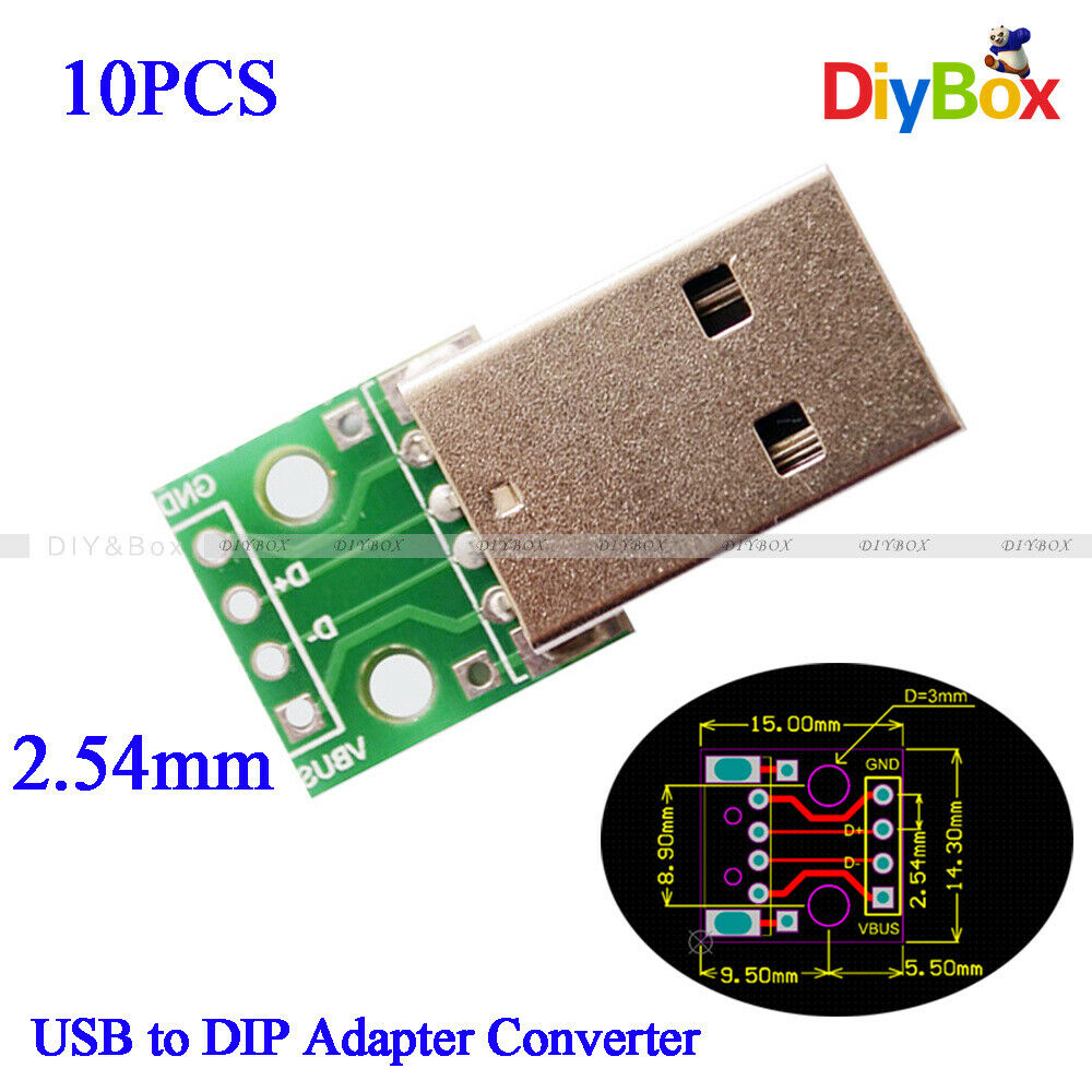 10 PCS mini USB to DIP Adapter Converter 4Pin for 2.54mm PCB Board Power Supply
