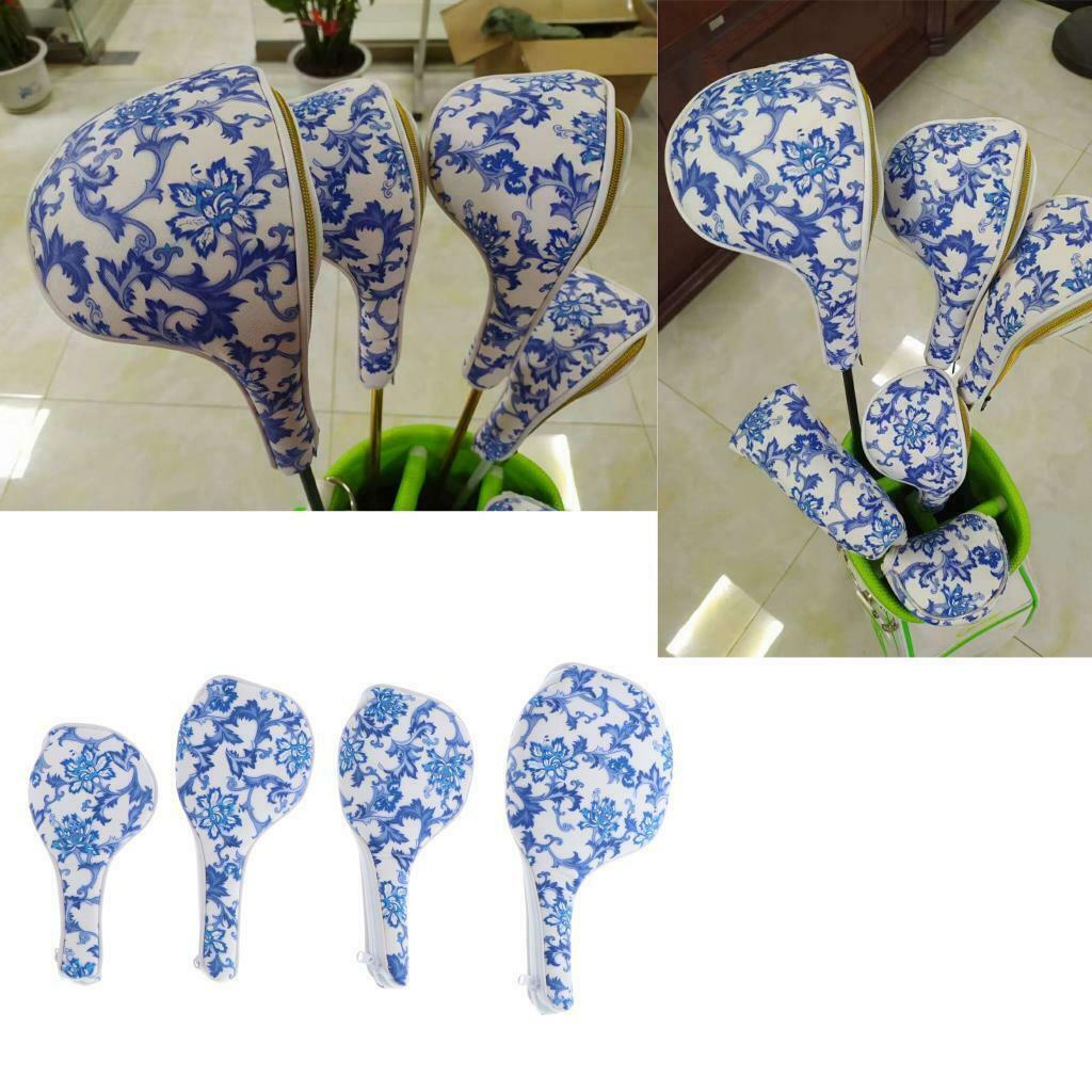 4Pcs Golf Wood Head Cover PU Zipper No. 1 3 5 UT Driver Headcover Club Cover