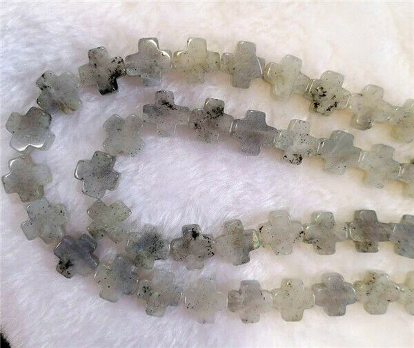 1 Strand 12x12x6mm Natural Gray Labradorite Cross Loose Beads 15.5inch HH754