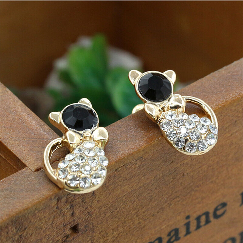 1 Pair Women Fashion Earrings Elegant Cat Crystal Rhinestone EarStudEarrin.l8