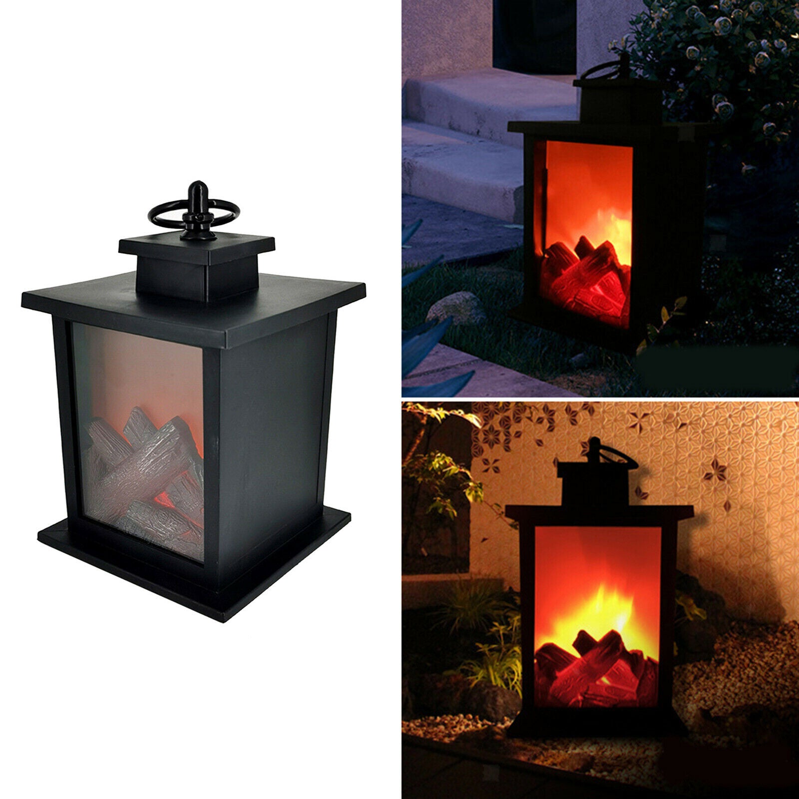 Fireplace LED Lights Flickering Flame Effect Lantern Home Garden Yard Lamp