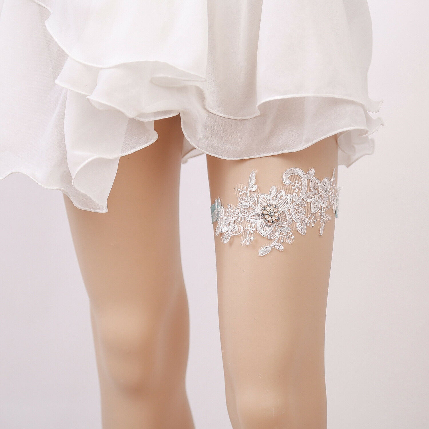 2pcs Lady Bridal Leg Garter Stretch Lace Thigh Rings Bead Embroidered Wedding