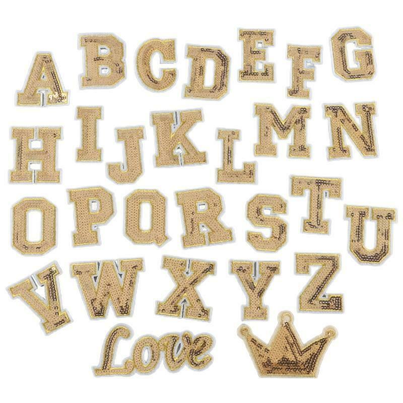 28pcs Glitter Sequins Patch A-Z Alphabet Letter Sew On Patch Embroidery Applique