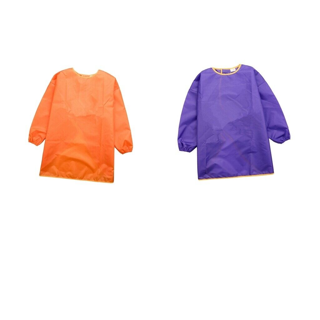 2Pcs Kids Waterproof Apron Long-sleeve Smock Painting Art Toddler Orange Purple