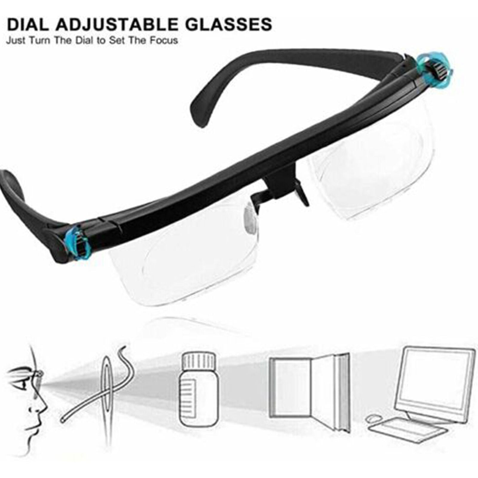 Adjustable Strength Lens Reading Myopia Glasses Eyewear Variable Focus Vision