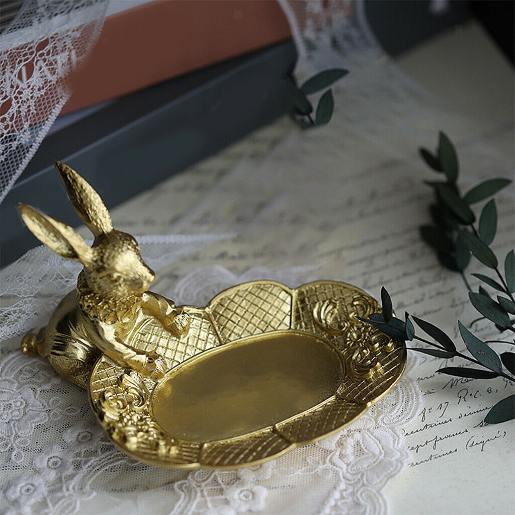 Golden Jewelry Display Tray Rabbit Statue Earring Bracelet Organizer Storage