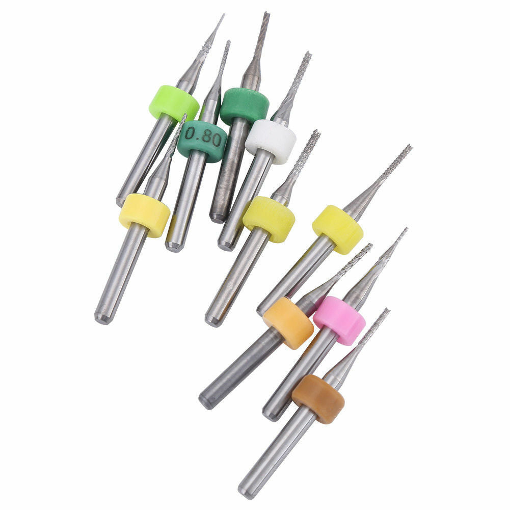 3.175mm Carbide End Mill Set 0.5-1.4mm PCB Cutter Shank  Engraving Bits 10pcs