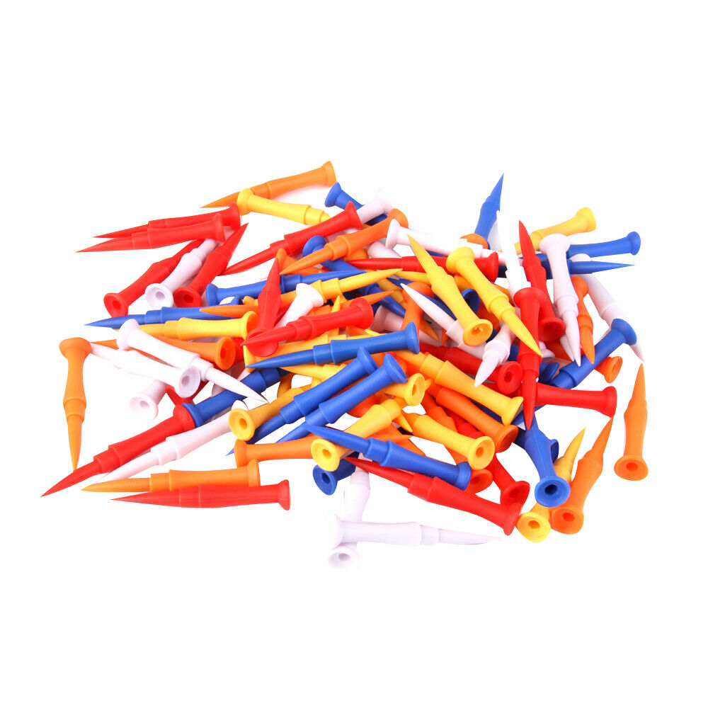 100pcs Mixed Colors Plastic Golf Tees 75mm Golfer Training Accessories