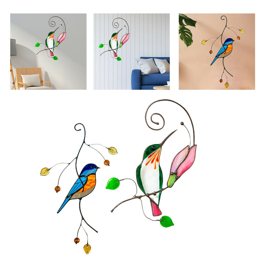 2x Stain Glass Window Wall Hummingbird Stickers Anti Collision Wall Decals