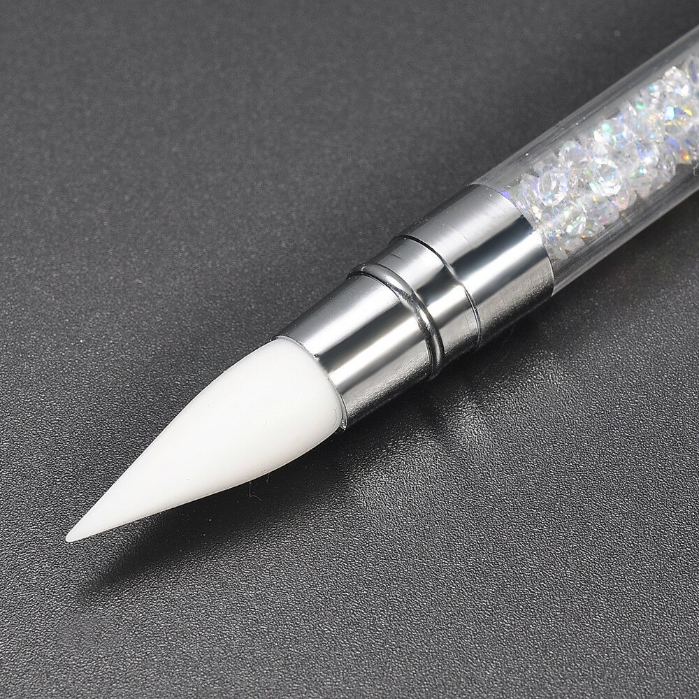 Nail Art Brush Pen DIY Silicone Head Rhinestone Carving Dotting Tool Double Side