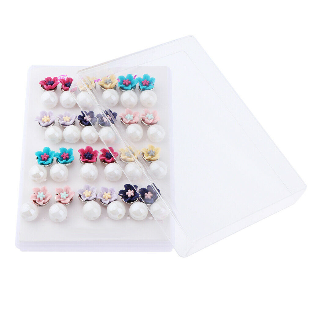 12 Pair Fashion Faux Pearls Flower Stud Earrings Ear Studs for Women Jewelry