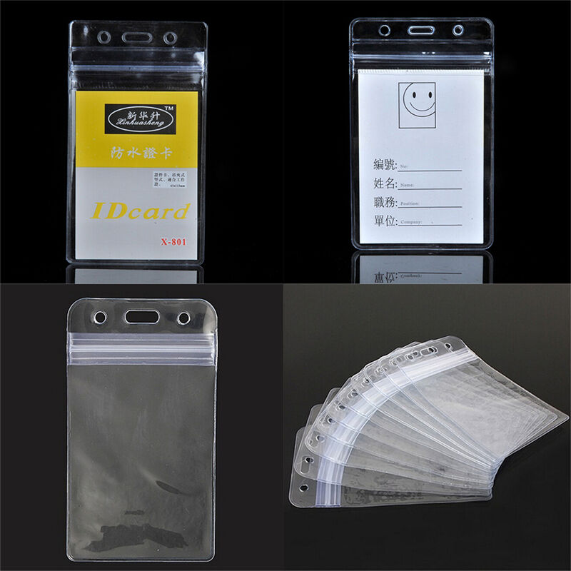 10 x Vertical Solid Vinyl Clear ID Card Badge Holder Case Cover Sleeve VQONYD Kt