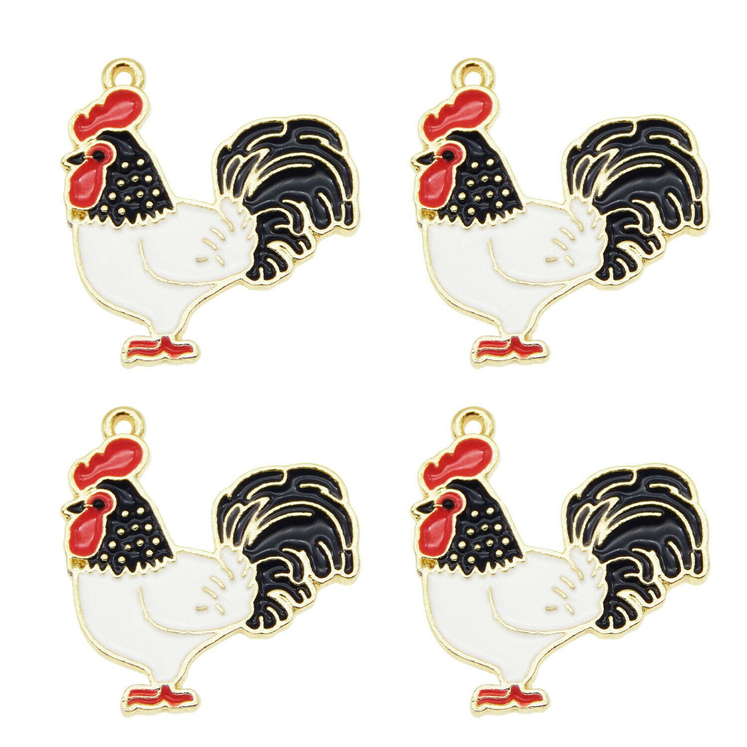8PC Enamel 24x22mm Colorful Chicken Rooster Pendant Charms for Bracelet Necklace