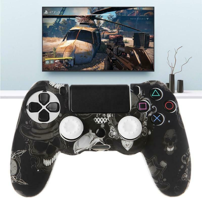 Gamepad Controller Silicone Sleeve Guard Protective Cover + 2 Grip Caps For PS4