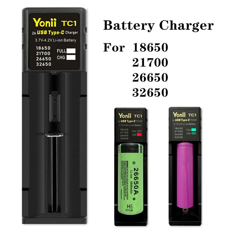 USB-C Smart Battery Charger Single Slots For 18650 21700 26650.etc Nimh B.l8