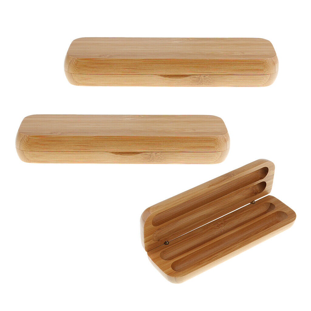3pcs Bamboo Fountain Pen Display Box Case Container Gift Craft Decor Beige