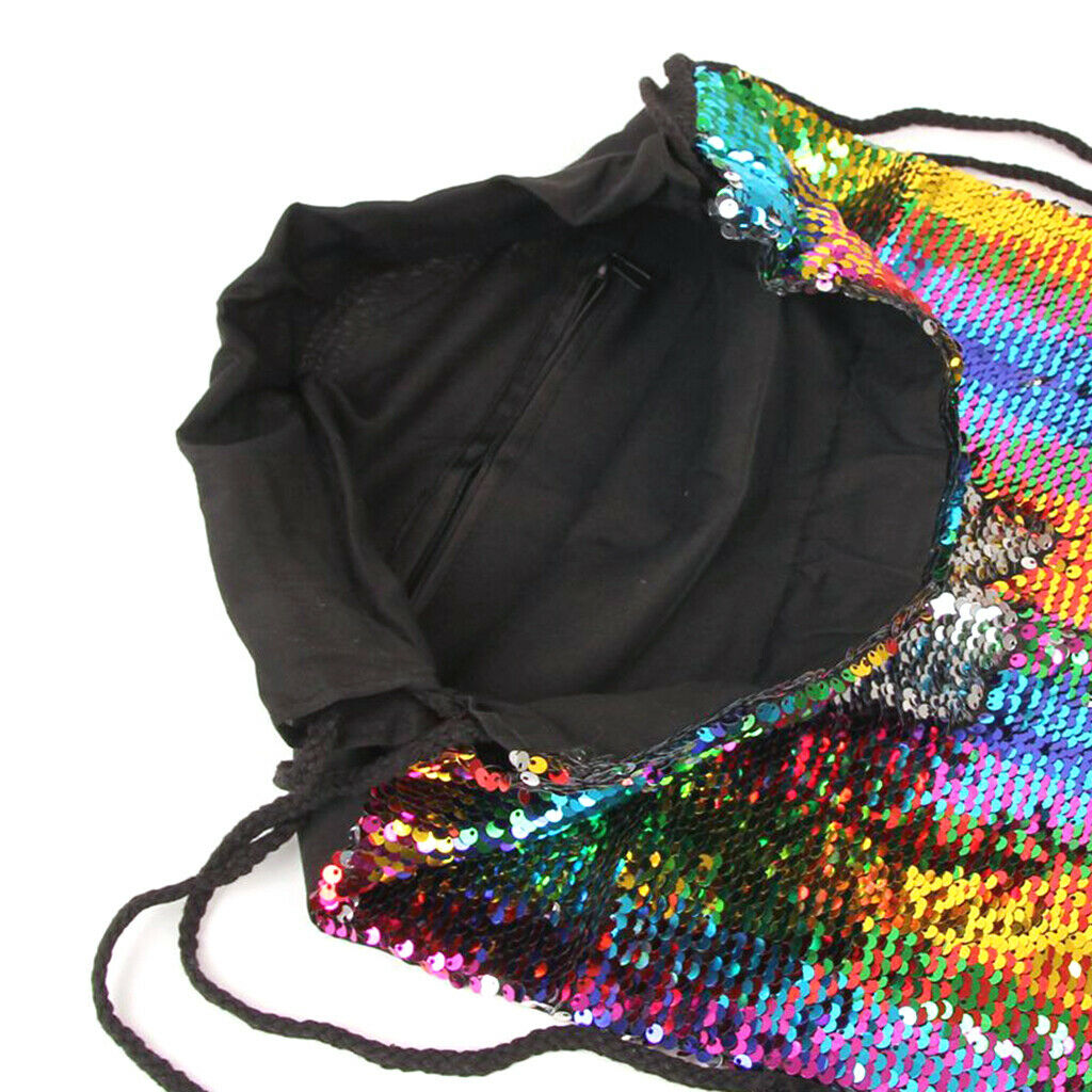 Sequin Drawstring Bag Reversible Sequin Backpack Glittering Shoulder Bag