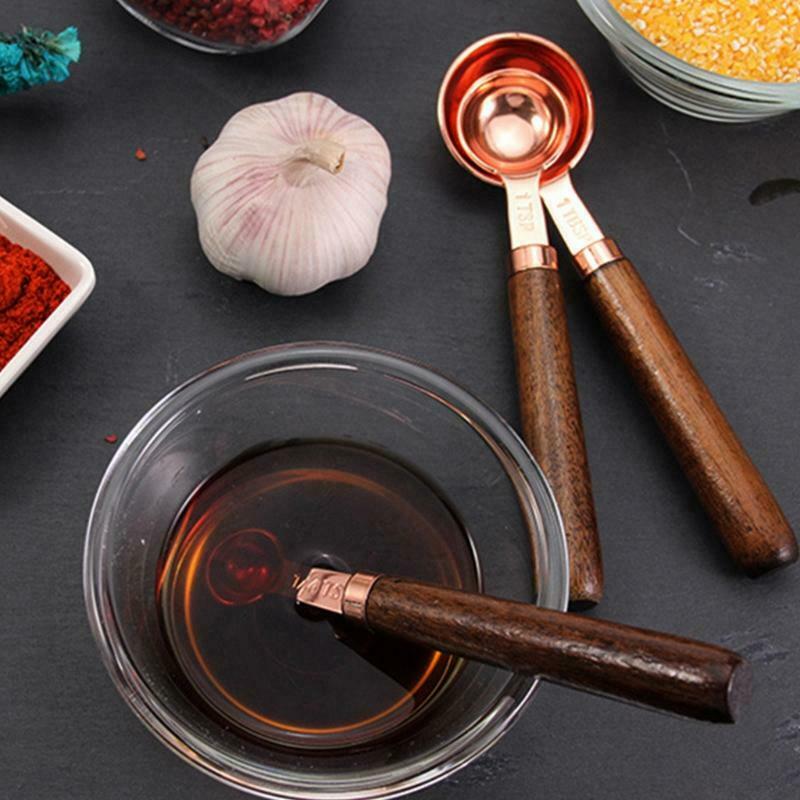 4 Pcs Multi-size Kitchen Measuring Spoon Durable Practical Wooden Handle Baking