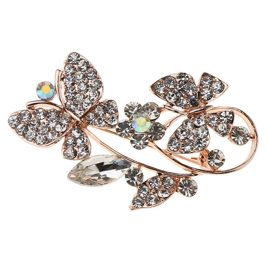 Korean Rhinestone Diamond Crystal Butterfly Flower Brooch Badge Pins white