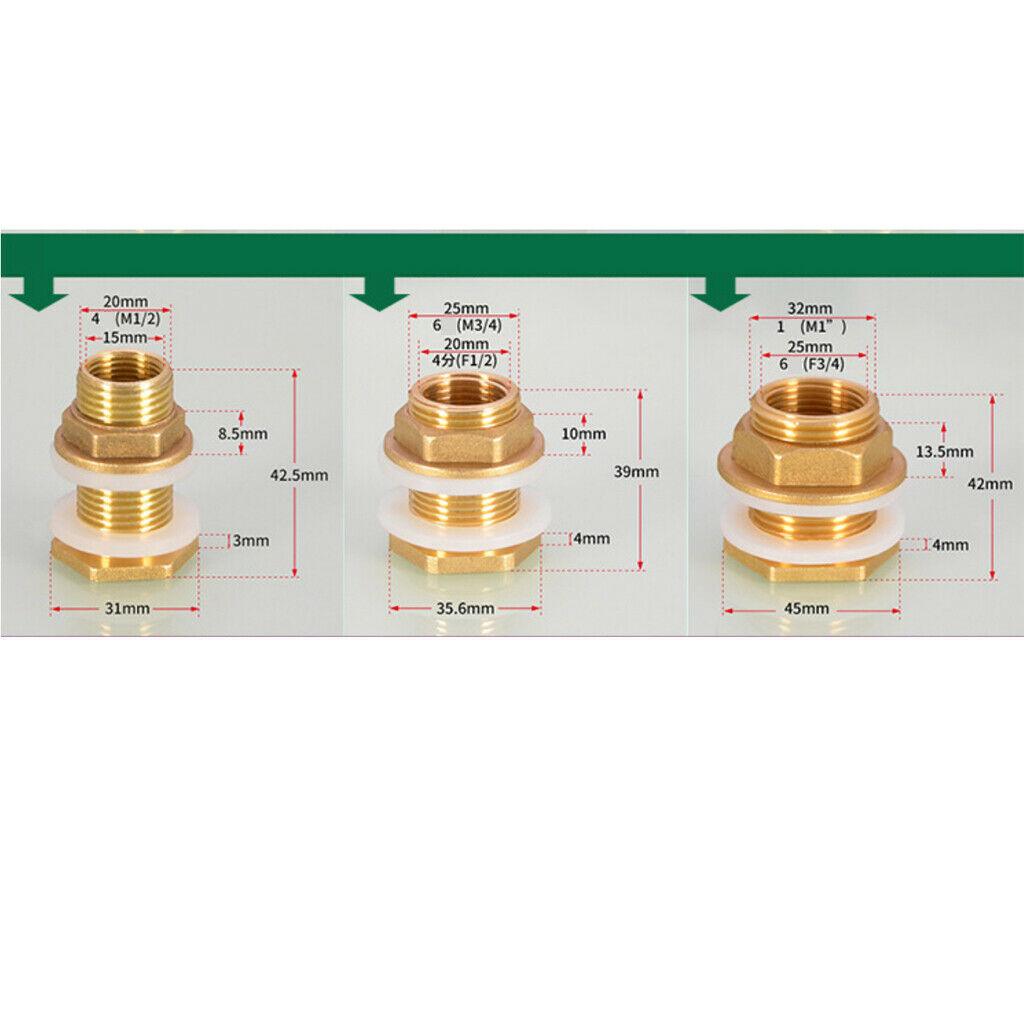 4pcs Solid Brass Water Tank Connector Leak-proof Firm Connect DN15 DN20