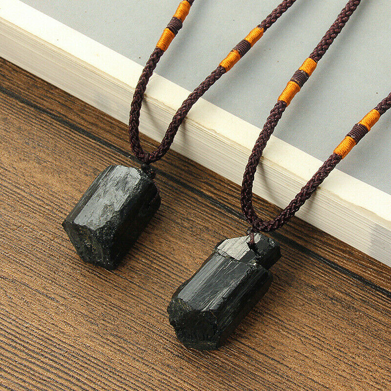 Raw Natural Black Tourmaline Stone Crystal Schorl Pendant Chunk Reiki Chakra