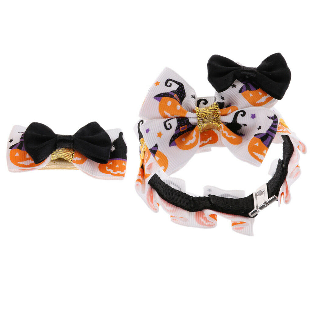2Pcs Halloween Xmas Party Costume Hairpin Pet Cat Dog Collar Set Grooming  S