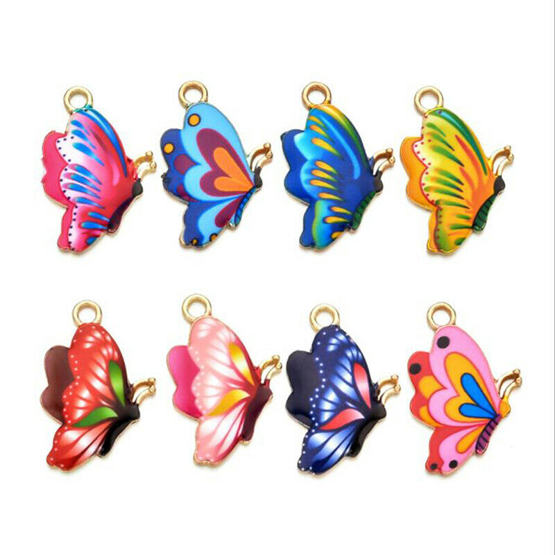 10Pcs Mixed Color Enamel Butterfly Charm Animal Pendant DIY Handmade Jewe-hg Kt