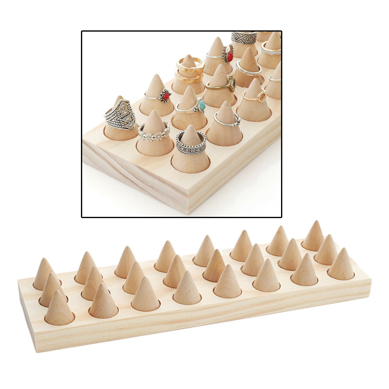 24 Fingers Natural Wood Rings Display Stands Showcase for Shows Decorative