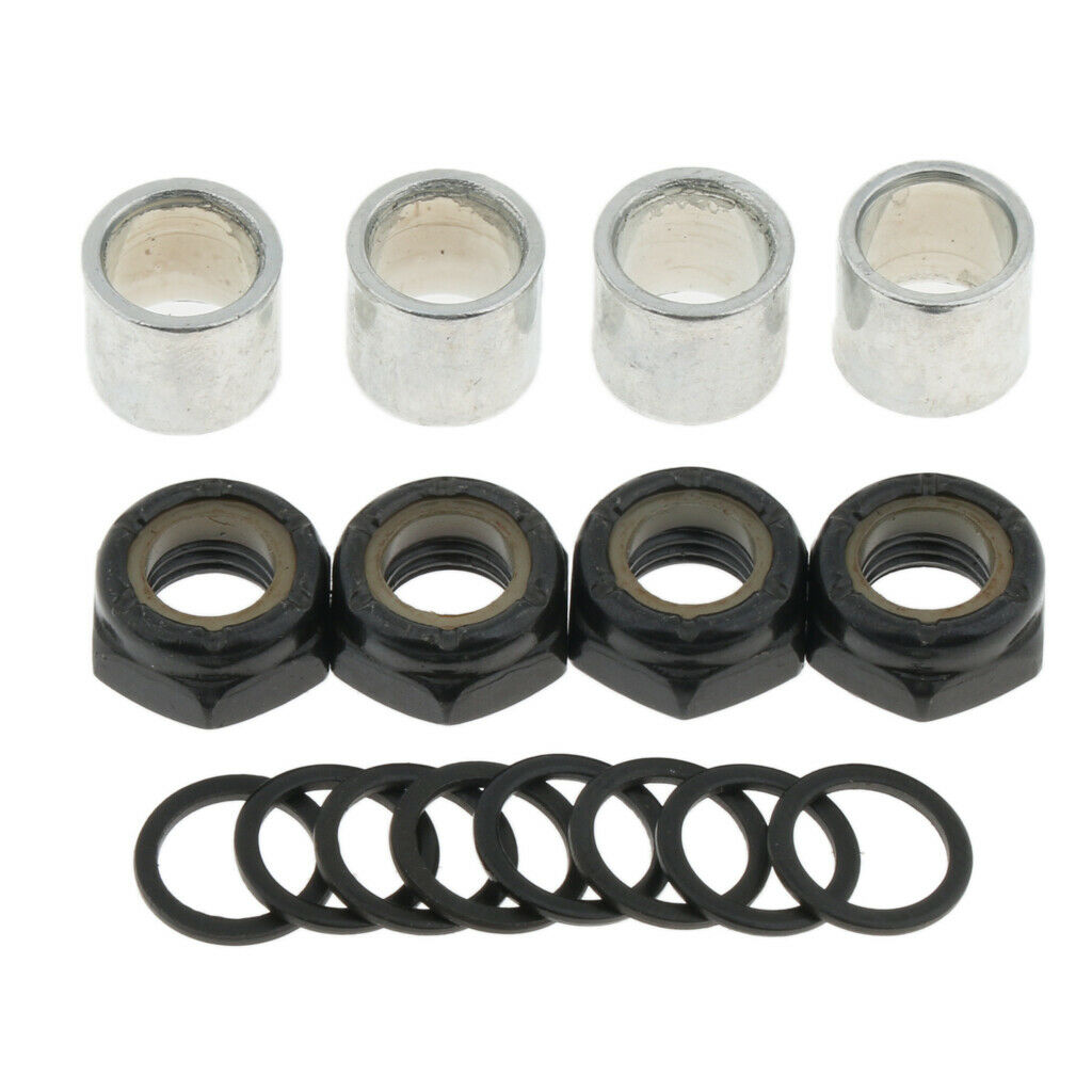 Longboard Truck Nuts Axle Speed Washers Skateboard Bearing Spacer Kit, Black