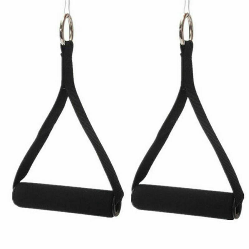 2PCS Black Tricep Rope Cable Attachment Handle Bar Resistance Gym Training Band